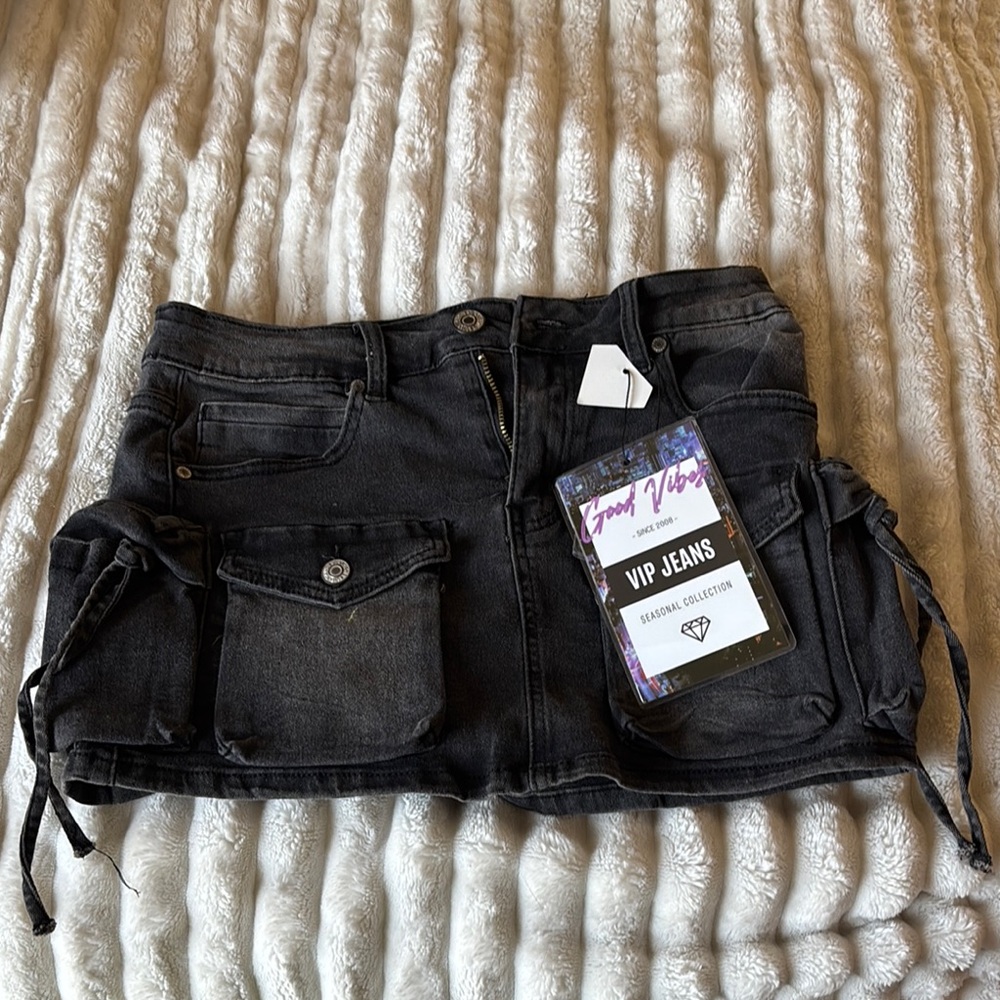VIP Black Mini Skirt Edgy Distressed Style